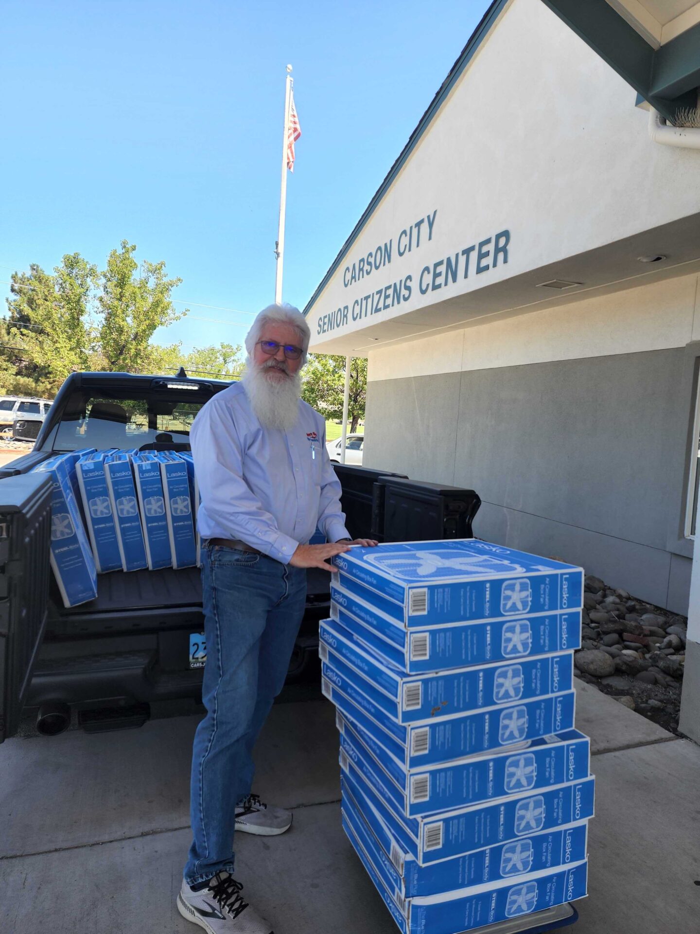 Dirk-Roper-of-Ropers-Heating-and-Air-Conditioning-has-donated-433-fans-to-Carson-City-seniors Dirk Roper of Roper's HVAC has donated over 500 fans to Carson City Seniors in the KOLOCares Fan Drive.